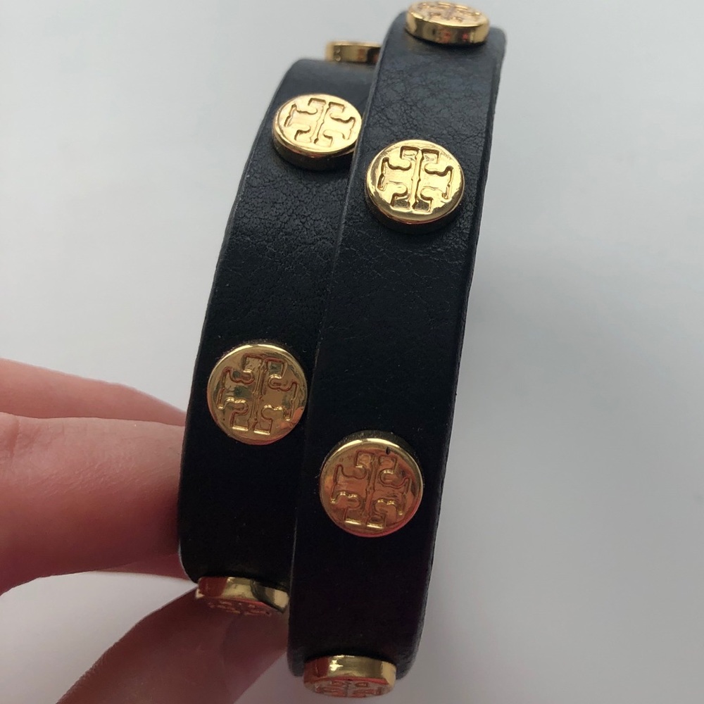 Tory Burch Leather Logo-Stud Wrap Bracelet